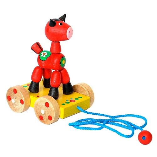Каталка-игрушка КЛИМО Лошадка (С88), красный/желтый каталка игрушка климо бычок с32 оранжевый зеленый