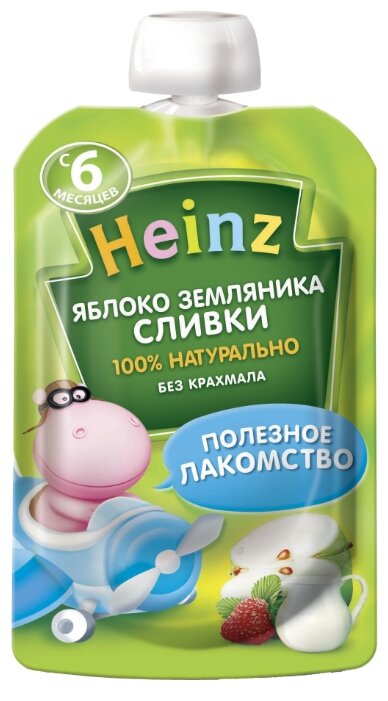 Heinz яблоко, земляника, сливки (с 6 месяцев) 90 г, 1 шт