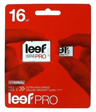 Карта памяти Leef microSDHC 16 ГБ Class 10, UHS Class 1, R 45 МБ/с, адаптер на SD