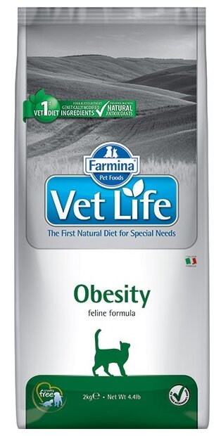 Сухой корм Farmina VET LIFE NATURAL DIET CAT OBESITY для кошек 2кг 5333 - фотография № 1