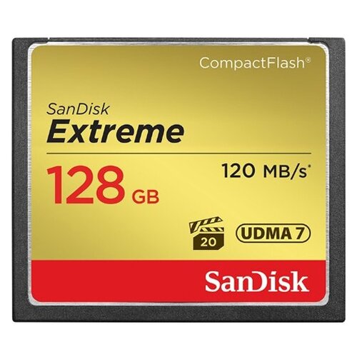 Карта памяти SanDisk Extreme CompactFlash 120MB/s 128 GB, чтение: 120 MB/s, запись: 85 MB/s