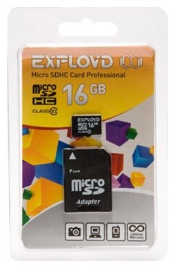 Память microSD 16Gb Exployd class 10 + адаптер .