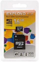 Карта памяти EXPLOYD microSDHC Class 10 + SD adapter 16 GB, адаптер на SD