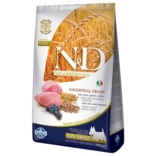 Farmina N&D Ancestral Grain Adult Mini Lamb Spelt Oats Blueberry / Сухой Низкозерновой корм Фармина для взрослых собак Мелких и Карликовых пород Ягненок с Черникой 2,5 кг