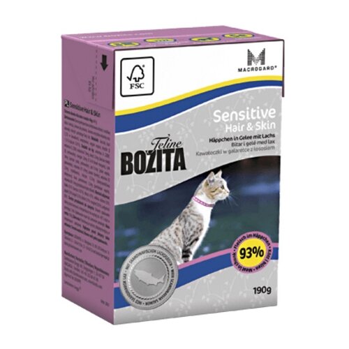 BOZITA Tetra Pak Funktion Sensitive Hair&Skin кусочки Лосося в желе для кошек с чувствительной кожей и шерстью 190 г х 16 шт.