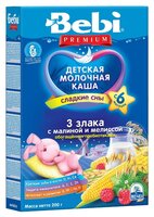 Каша Bebi молочная 3 злака с малиной и мелиссой (с 6 месяцев) 200 г