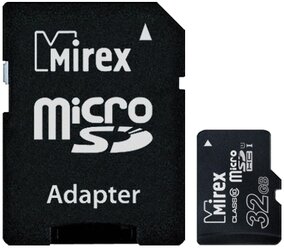 Карта памяти Mirex microSDHC Class 10 UHS-I U1 + SD adapter 32 GB, чтение: 104 MB/s, запись: 45 MB/s, адаптер на SD