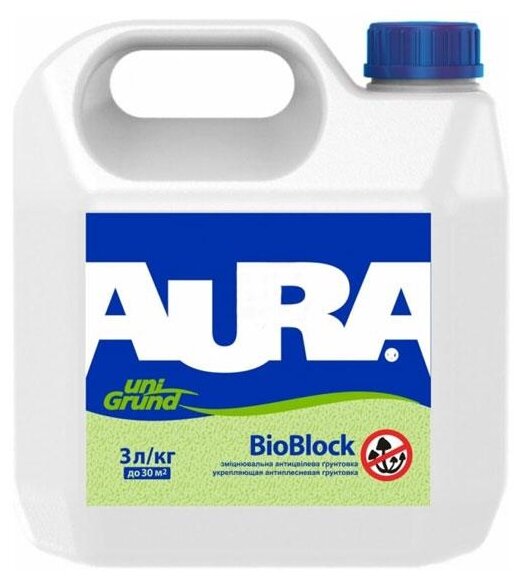 Антиплесневый Грунт 3в1 Aura Bioblock Unigrund 3л Глубокого Проникновения / Аура.