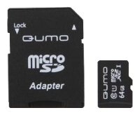 Карта памяти Qumo microSDXC Class 10 UHS Class 1 64GB + SD adapter