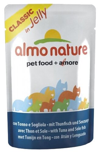 Almo Nature Паучи Тунец и Камбала в Желе для кошек (Classic Nature Jelly - Tuna&Sole) 0,055 кг х 12 шт.