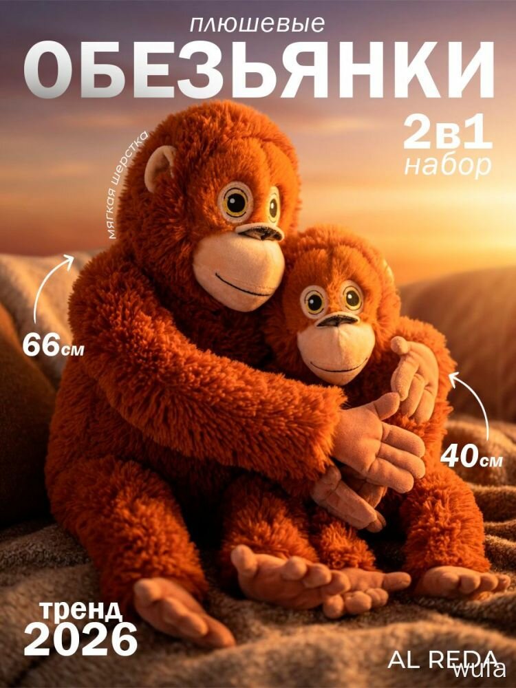 Мягкая игрушка обезьяна набор 2 в 1, большая 66 см и маленькая 40 см, плюшевая, для детей, подарок