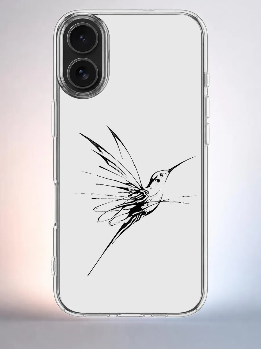 Чехол iPhone 16 колибри тушь силиконовый