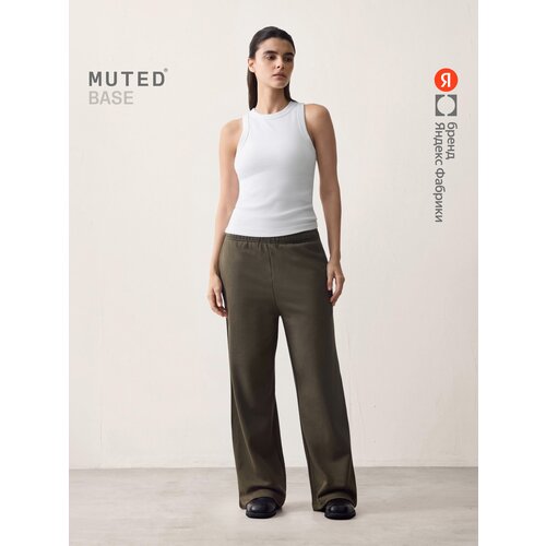 фото Брюки muted base прямого кроя из смесового футера, размер 3xl, хаки/оливковый