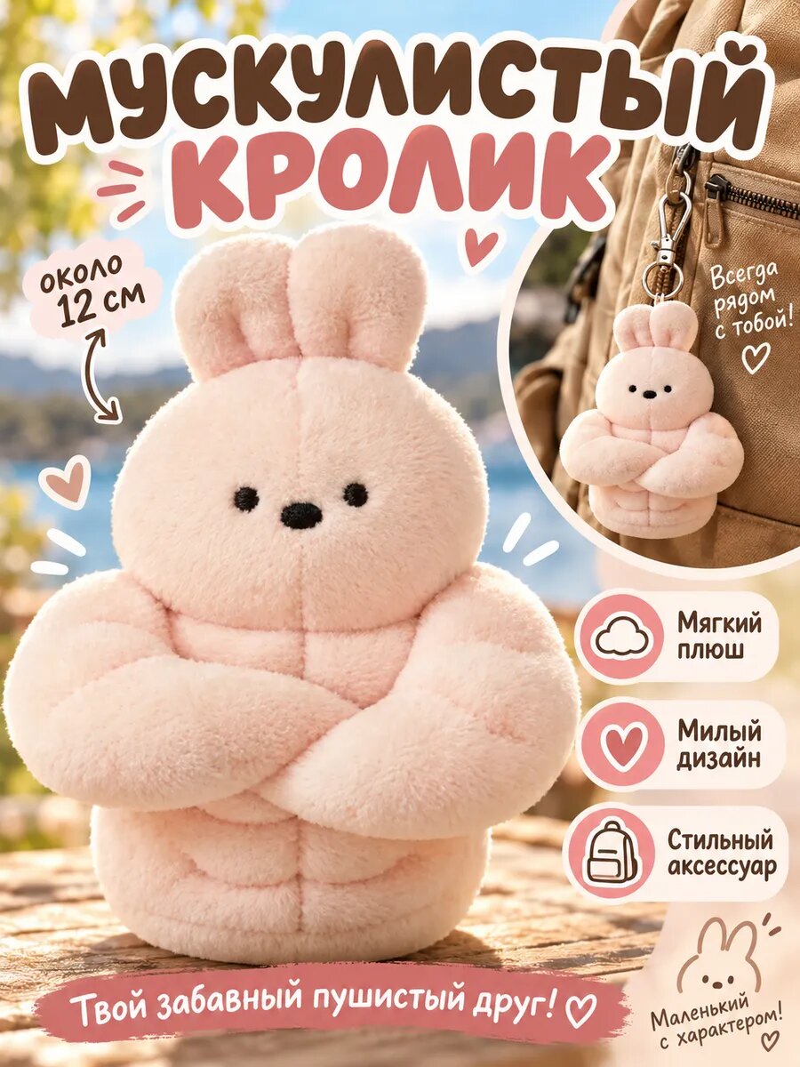 Мягкая игрушка брелок медведь качок плюшевый