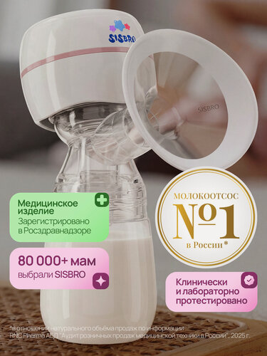 Изображение товара Молокоотсос электрический Sisbro, белый, 3 режима, USB-зарядка
