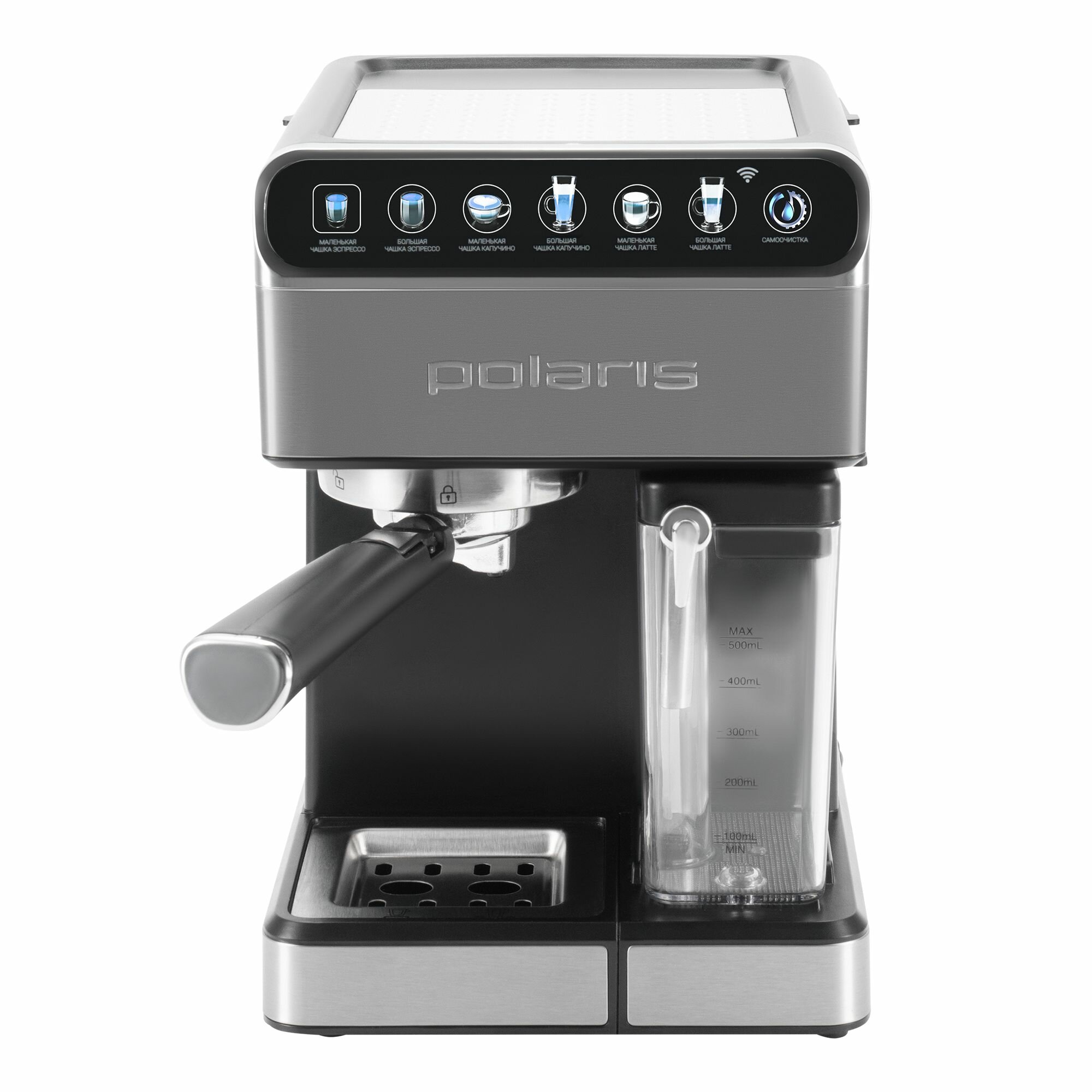 Кофеварка рожковая Polaris PCM 1540 Wi-Fi IQ Home капсульная и с капучинатором, черный/серебряный — фото 18