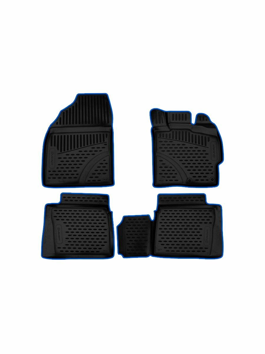 Коврики 3D в салон для TOYOTA Prius 30 2009-2015, правый руль, 4 шт. (синий кант, полиуретан) / Тойота Приус