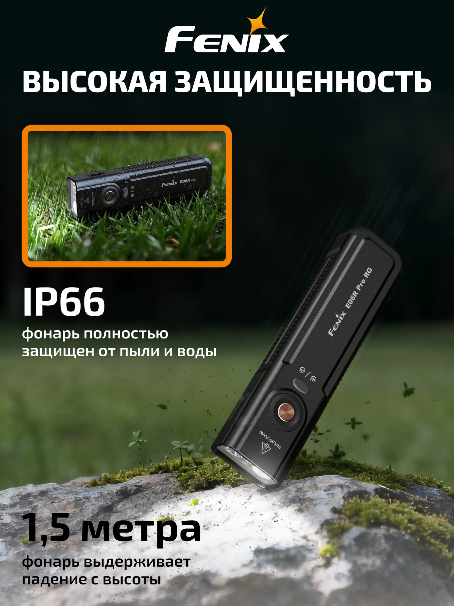 Фонарь ручной Fenix многофункциональный E06R Pro RG черный 1600 люмен — фото 1