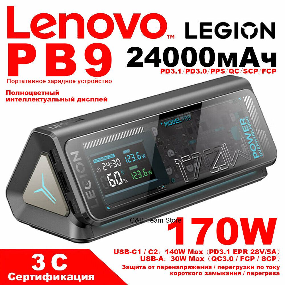 Батарея переносная Lenovo Legion PB9 170W макс 140W USB-C, для игровых ноутбуков, 24000mAh,