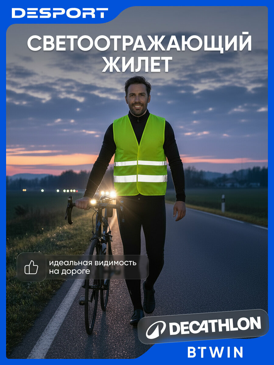 Жилет светоотражающий для взрослых велосипедный жёлтый Btwin, XS/S