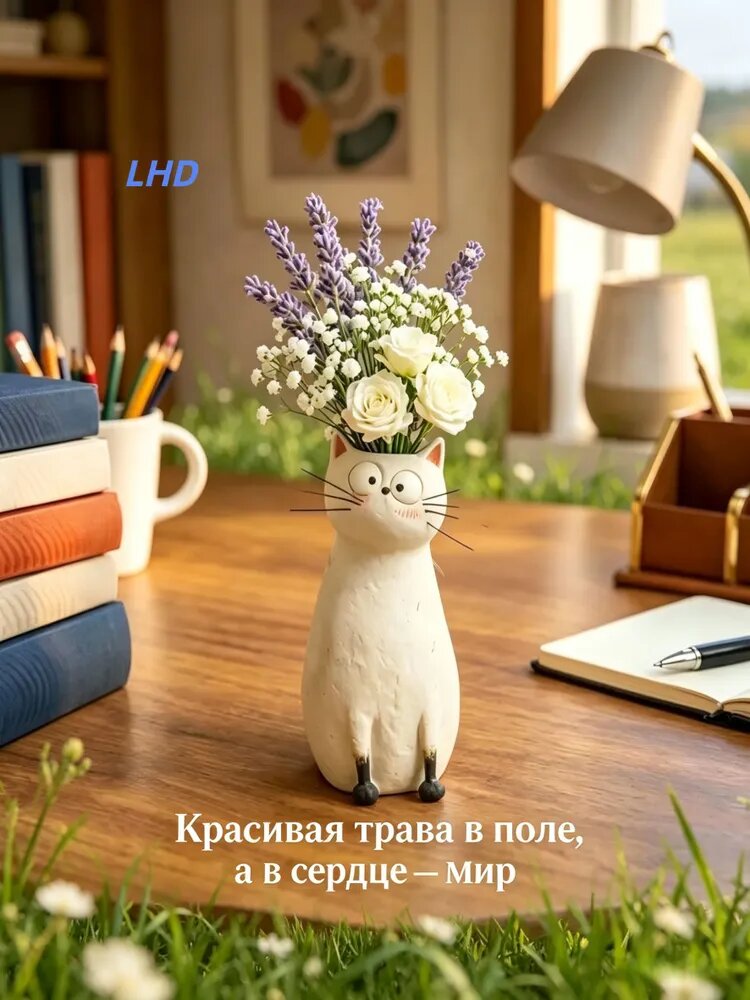 Ваза "Странный кот", 13 см , смола, 1 шт