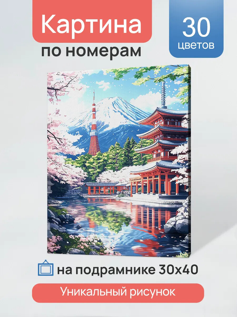 Картина по номерам на подрамнике Рыжий Кот: Цветение сакуры в Токио, 30х40 см