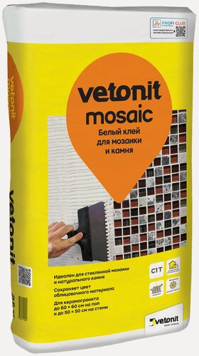 Изображение товара Вебер. Ветонит Мозаик клей для мозаики и камня (25кг) белый, морозостойкий