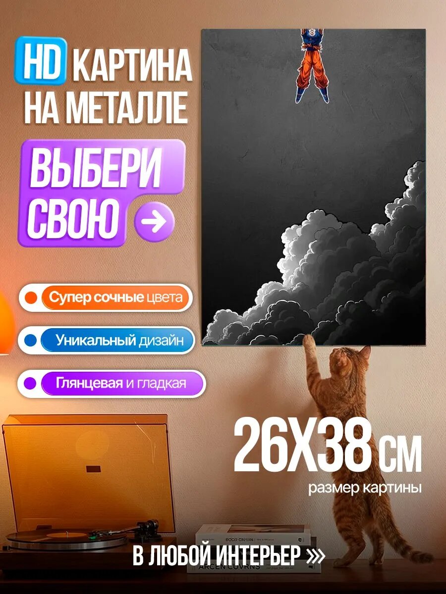 Картина на HD металле Сон Гоку в небе