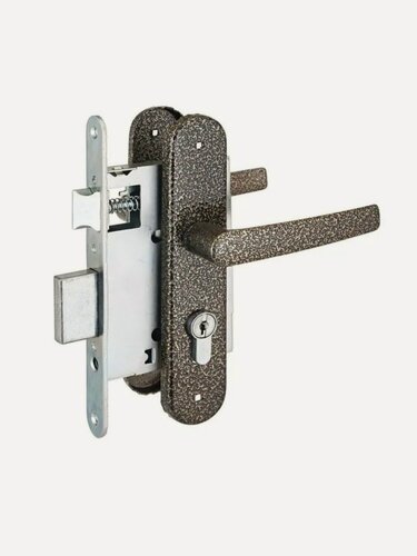 Изображение товара Замок врезной Птимаш ЗВ4-1.55/ЗВ4-3.08В, 8837, цилиндровый с ручкой, бронзовый, универсальный, 4 ключа, стальной корпус