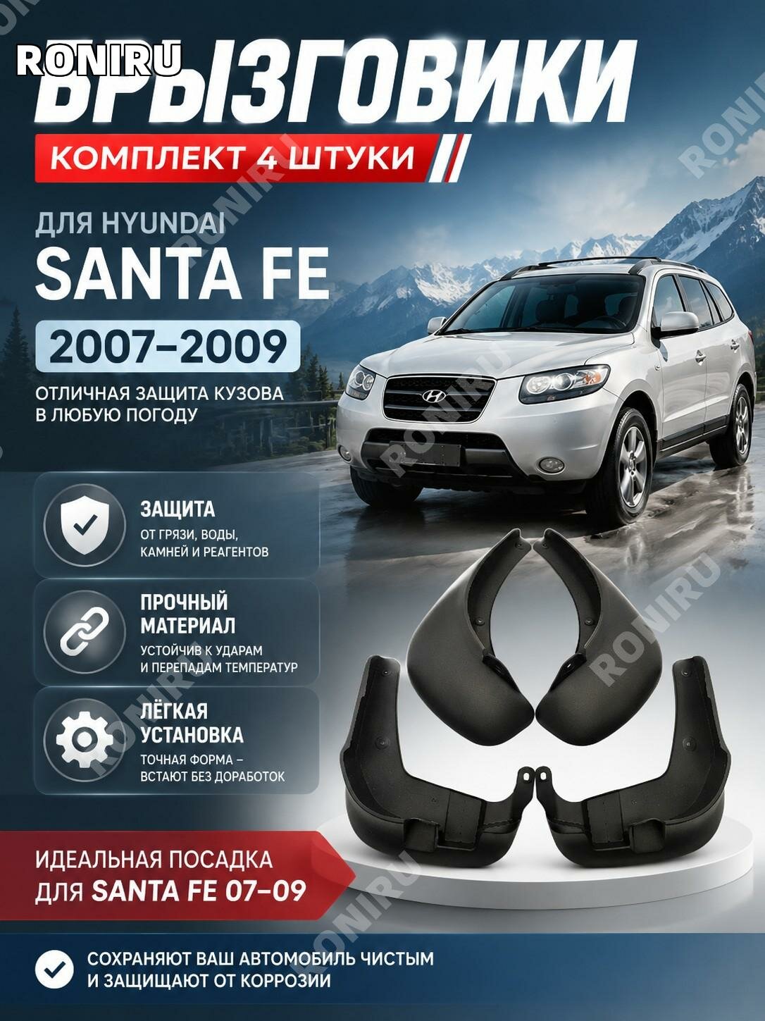 Брызговик для колесной арки Hyundai Santa Fe200720082009, пластиковая защита от грязи для американской версии автомобиля