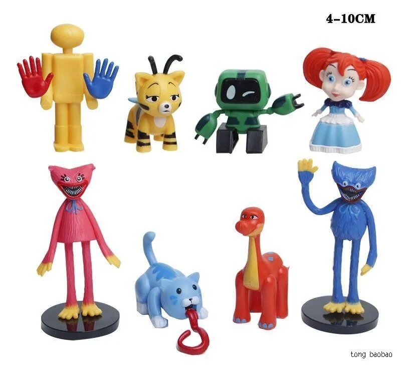 Набор коллекционных фигурок персонажей игр Poppy Playtime, ABS пластик, 8 шт, высота 4-10 см, на подставке