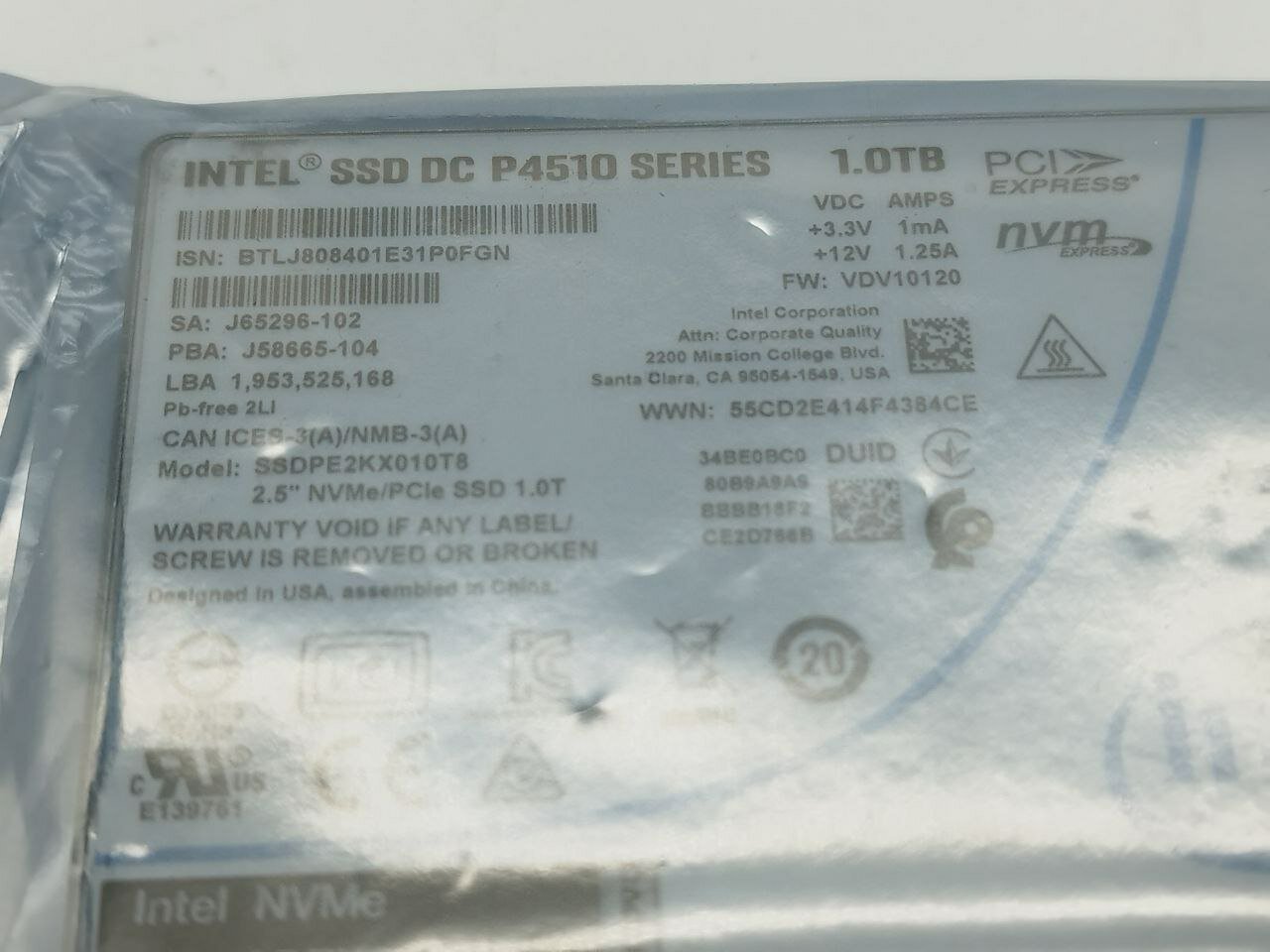 Твердотельный накопитель Intel P4510 Series 1 ТБ U.2 SSDPE2KX010T8 - фото №19