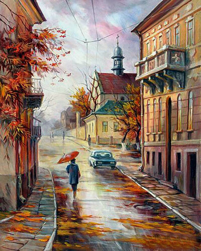 Изображение товара Картина по номерам "Осенняя улочка" 40х50 см, хлопковый холст на подрамнике, акрил, Hobby Home