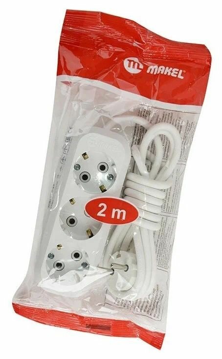 Удлинитель MAKEL MGP132, 3 розетки, 2 метра с/з