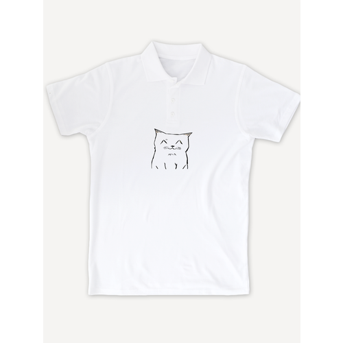 фото Поло printhan футболка-поло с принтом котик унисекс, белая, размер s (46), белый