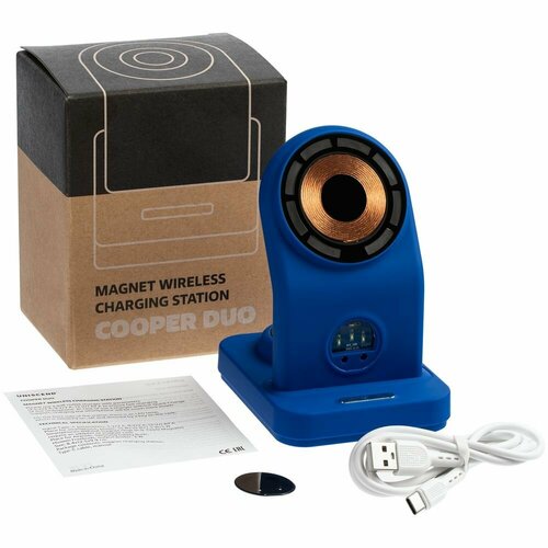 Зарядная станция для телефона и наушников с подсветкой Cooper Duo, синяя подарок на 23 февраля 14 февраля мужчине парню папе