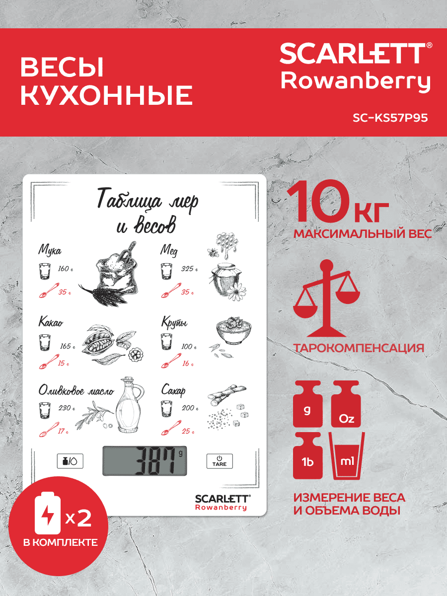 Весы кухонные электронные Scarlertt SC-KS57P95, коллекция Rowanberry