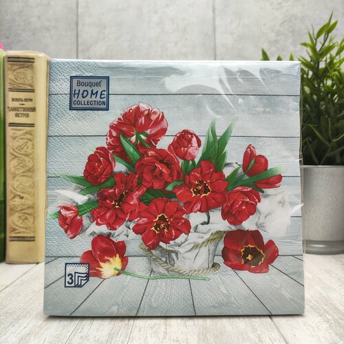 Салфетки бумажные "Декоративные тюльпаны", 3 слоя, 33x33 см, 20 листов