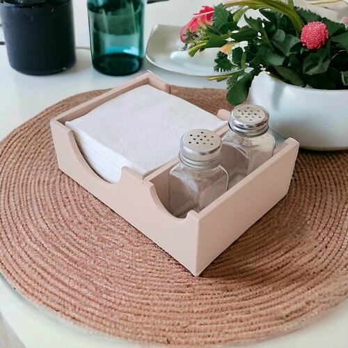 Салфетница деревянная на два отделения, цвет персиковый