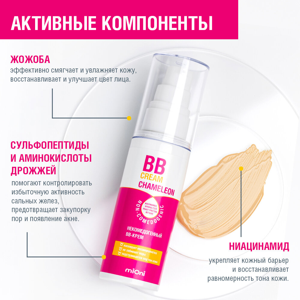 MIONI Некомедогенный BB-крем для лица, для макияжа, для всех типов кожи, 50 мл — фото 1