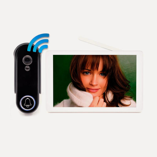 Изображение товара Комплект мобильный радиоканальный Wi-Fi HD видеодомофон - Sky-Net 1100-Tuya (1+0)-2.4G (C75777VC) и WiFi беспроводная аккумуляторная вызывная панель