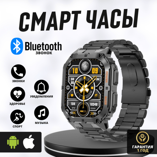 Lemfo Умные cмарт часы K61 pro с bluetooth звонком Черный корпус черный металлический ремень 7500₽