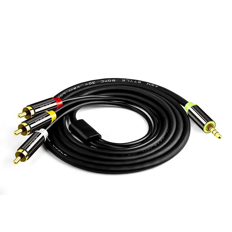 Аудио-видео кабель Aux 3,5 мм на 3RCA Lotus, Black, 1.5 м