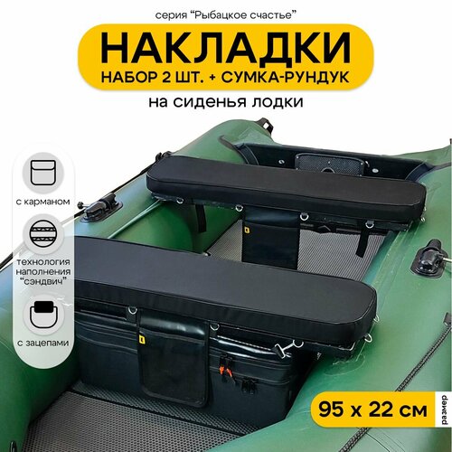 Мягкие накладки на сиденье для лодки ПВХ Рыбацкое счастье с сумкой-рундуком