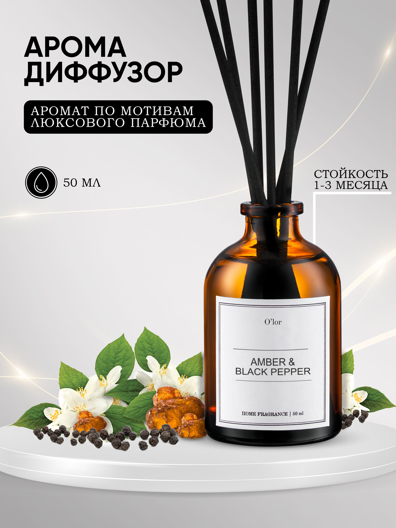 Ароматизатор Amber & Black Pepper, диффузор для дома 50мл