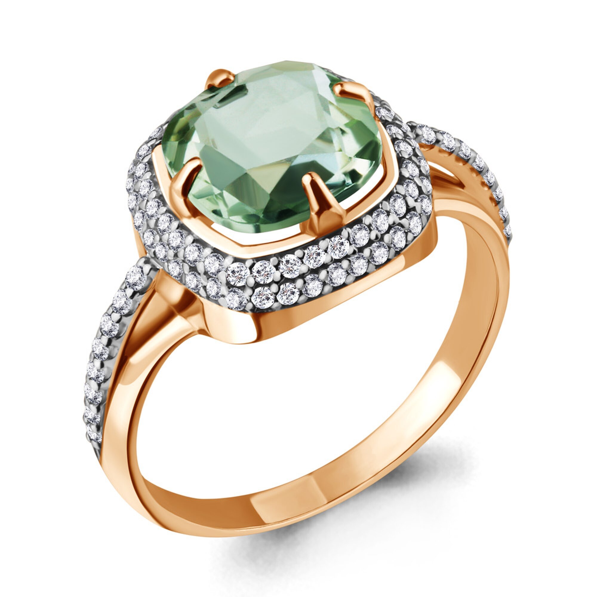 Кольцо Diamant online, серебро, 925 проба, золочение, фианит, празиолит