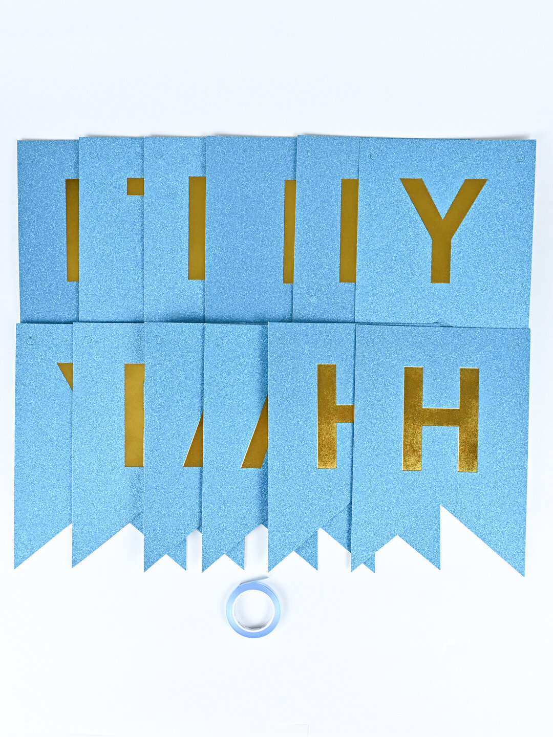 Гирлянда-флажки "Happy Birthday", картон, для помещения, голубая — фото 1