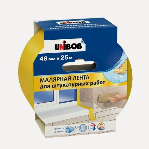 Изображение товара Unibob Малярная лента для штукатурных работ, желтая, 90008, 48 мм х 25 м