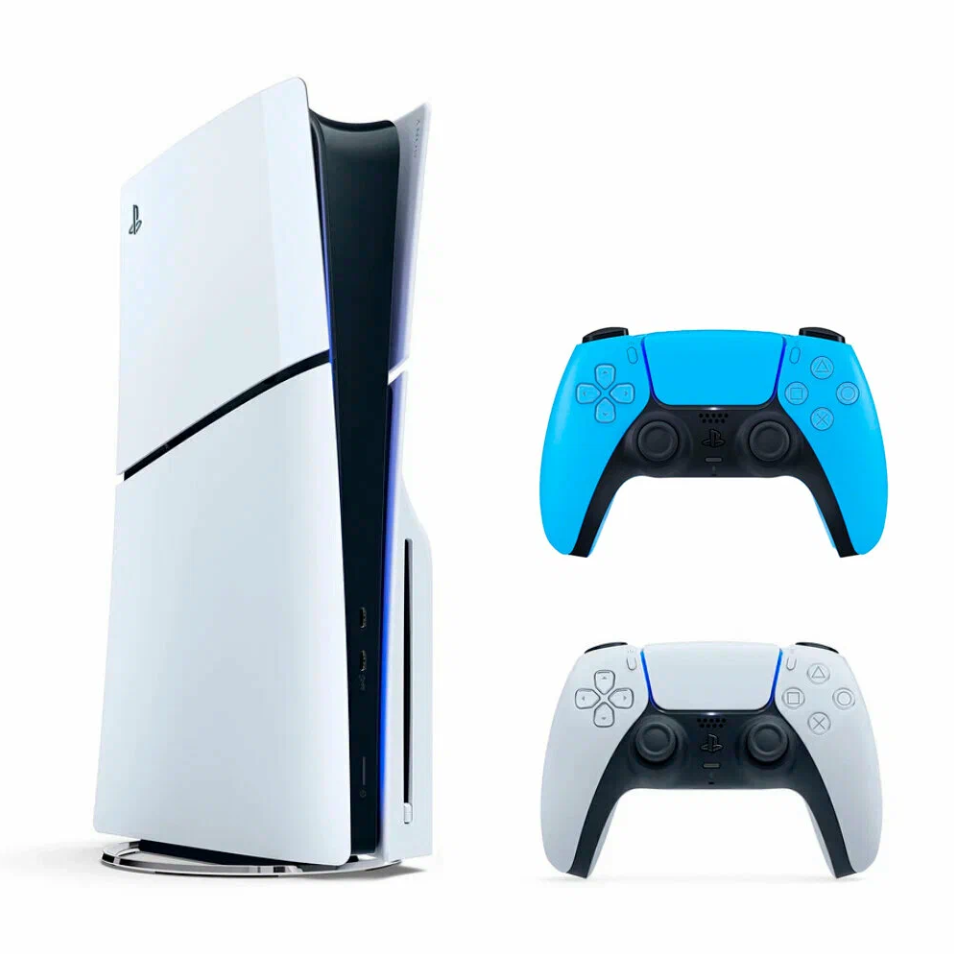 Игровая приставка Sony PlayStation 5 PS5 Slim , (с дисководом), 1000 ГБ SSD, без игр, белый (+1 голубой геймпад)