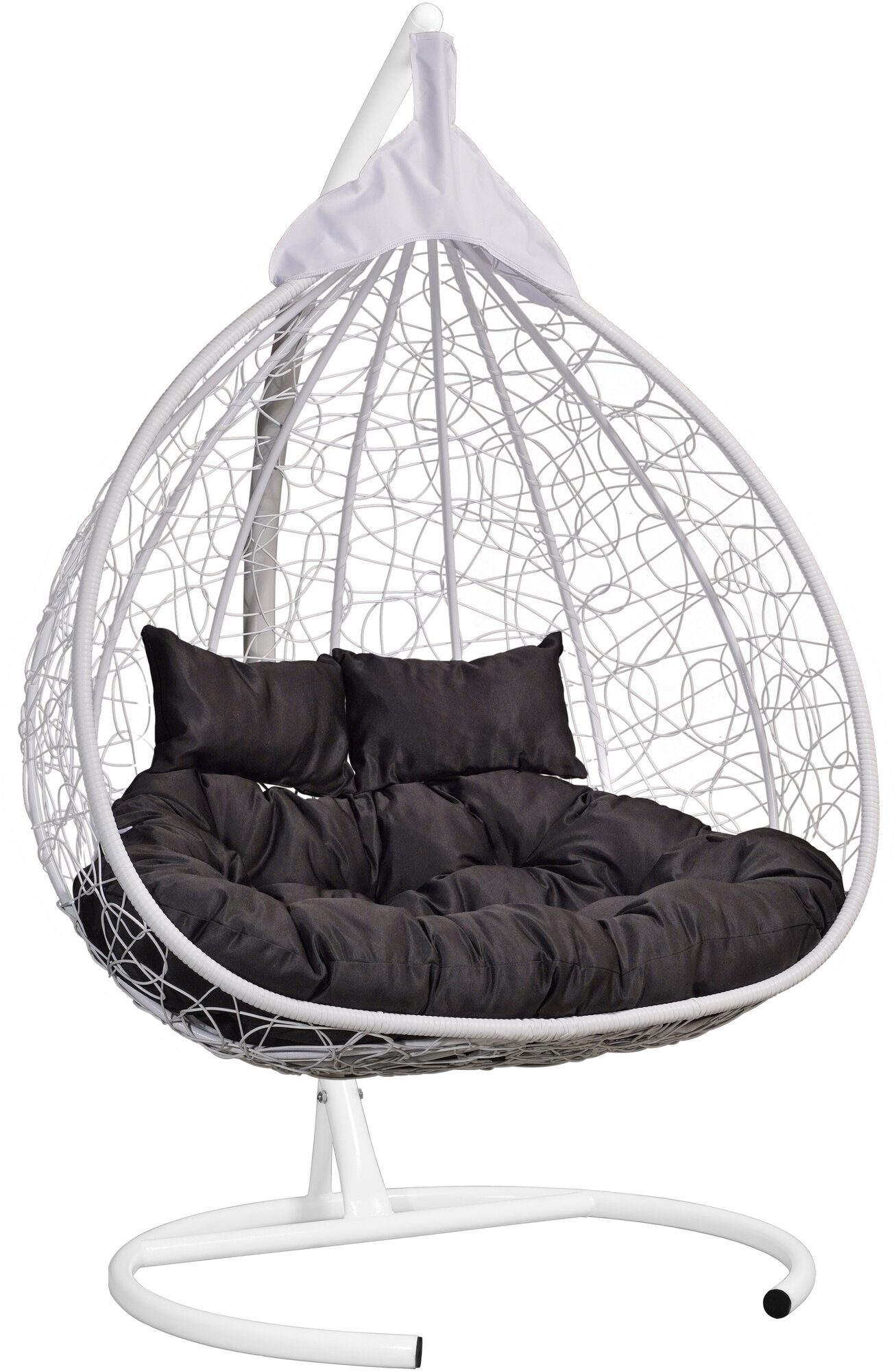 Подвесное двухместное кресло-кокон FISHT белый (черная подушка, полиэстер) - фотография № 1